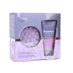 SET SHAMPOO RIPARATORE KERATINA GINSENG + CEPILLO PER PELLE E CAPELLI - COSMI