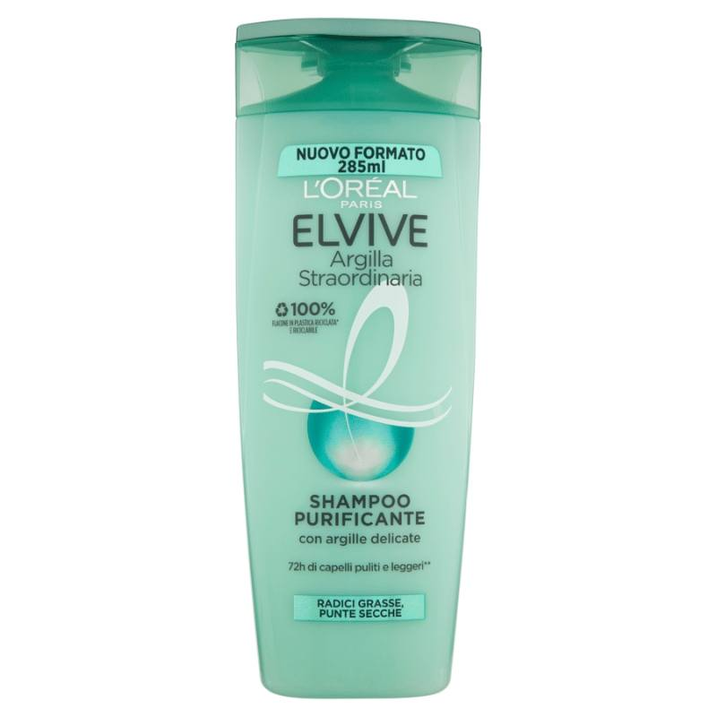 L'Oréal Paris Shampoo Elvive Argilla Straordinaria, Azione Purificante e Districante, 285 ml