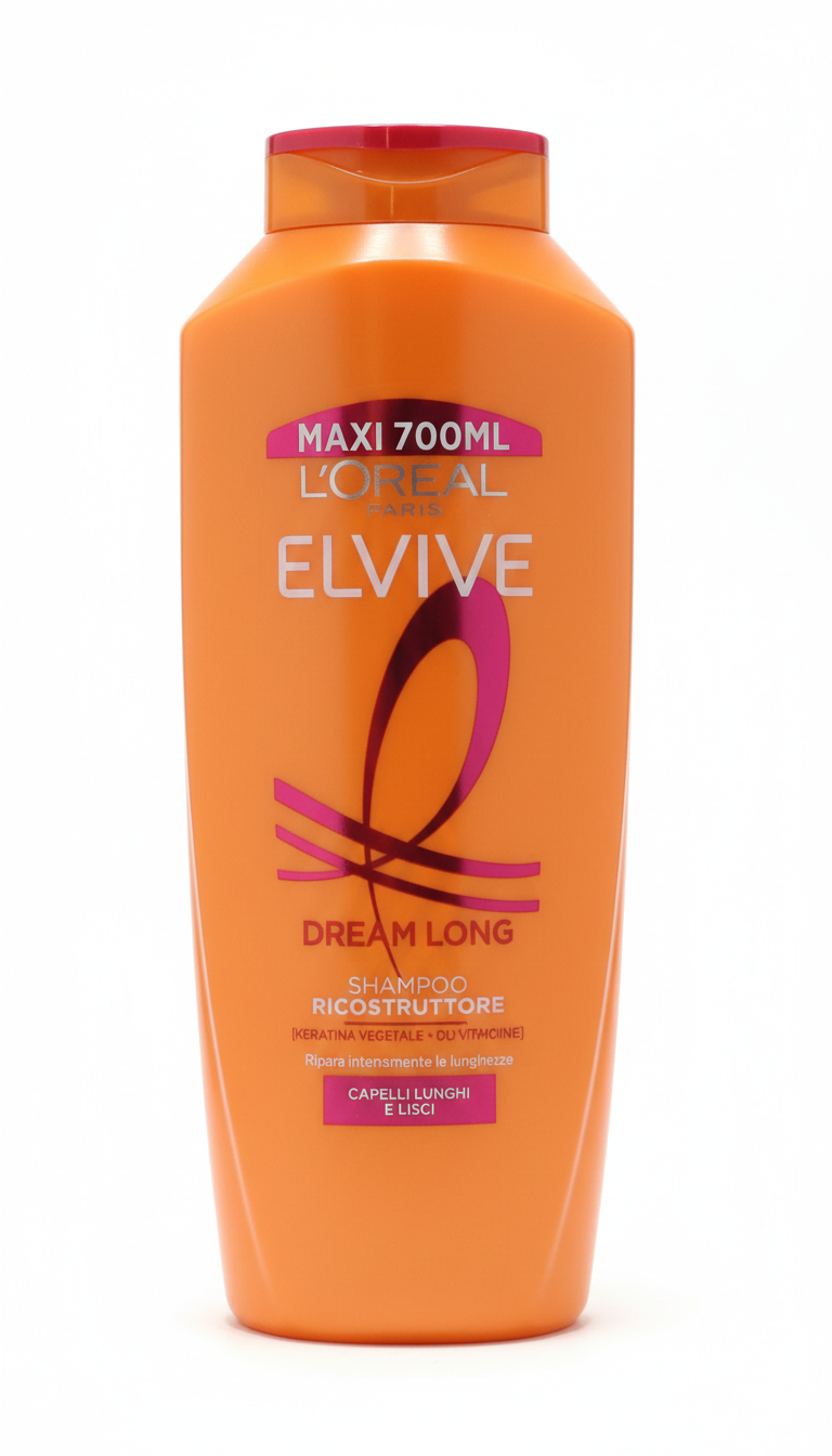 L'Oréal Elvive Shampoo Dream Long Ricostruttore – Formato Maxi 700ml – Con Cheratina Vegetale e Olio di Ricino – Per Capelli Lunghi e Danneggiati