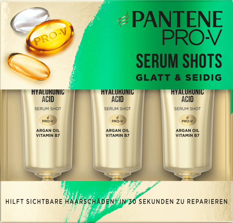 Pantene Pro-V Straight & Silky Serum Shots con acido ialuronico, olio di argan e vitamina B7, trattamento per capelli secchi, ripara i danni visibili in 30 secondi