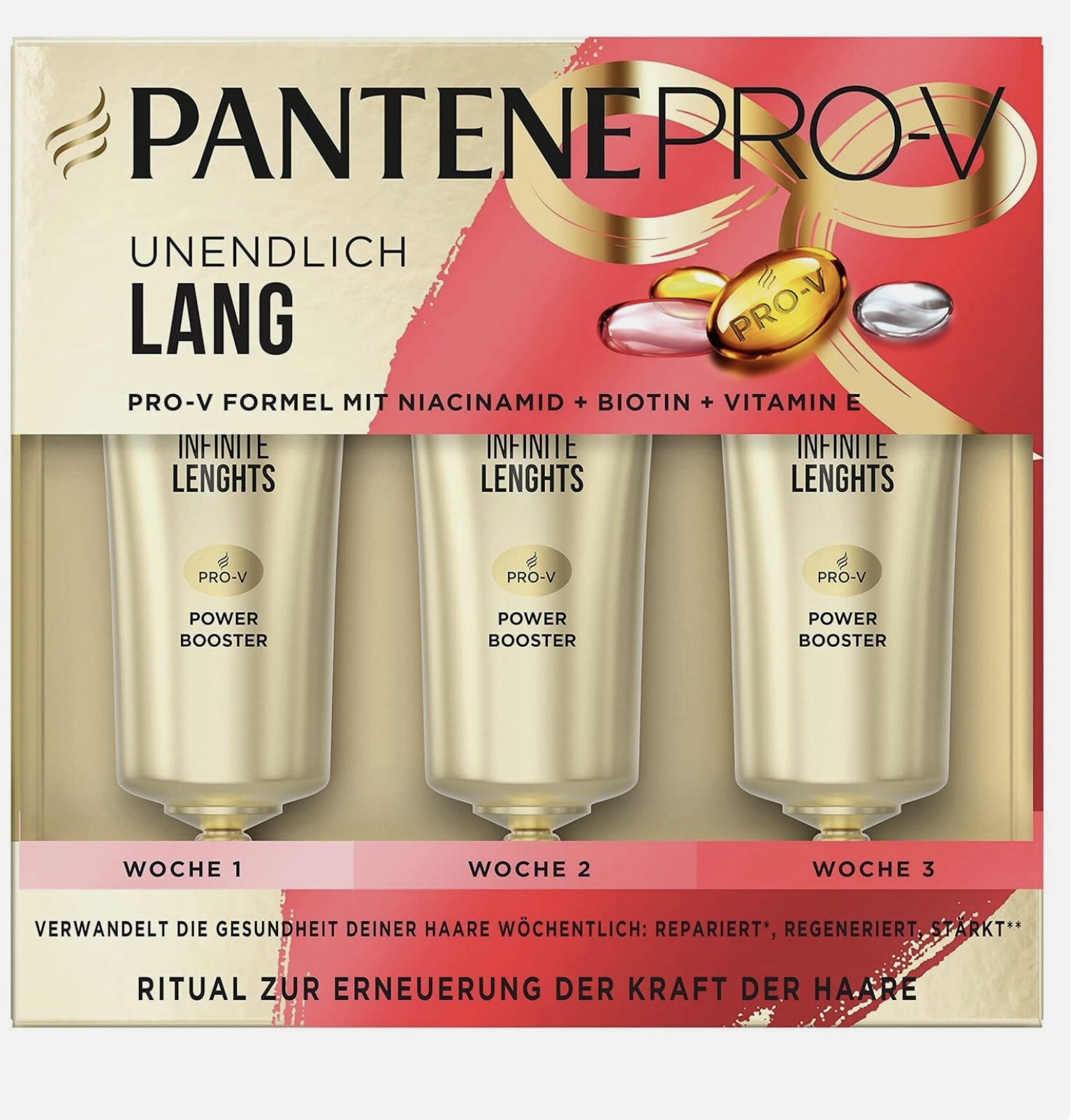 Pantene Pro-V Power Booster Fiale per la cura dei capelli, lunghezza infinita 3 x 15 ml